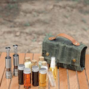 Large Capacity Portable Folding <b>Wax</b> <b>Canvas</b> Spice Bottle Set for Outdoor Waterproof BBQ Hiking Bushcraft Camping Kitchen - Product Image 2