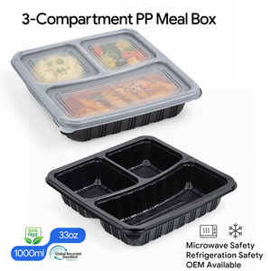 Conteneur alimentaire à emporter en PP à 3 compartiments, compatible micro-ondes, avec couvercle - Product Image 4