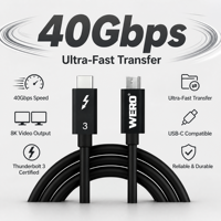 Câble Thunderbolt 3 Type-C en alliage d'aluminium certifié, 40 Gbit/s, fonction complète passive, pour ordinateur portable, station d'accueil, SSD, moniteur, 100 W PD