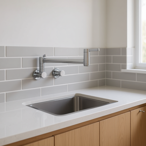 Robinet de cuisine mural à double poignée, robinet pliable en laiton chromé pour usage en cuisine, modèle D0100HPK7EA - Product Image 2