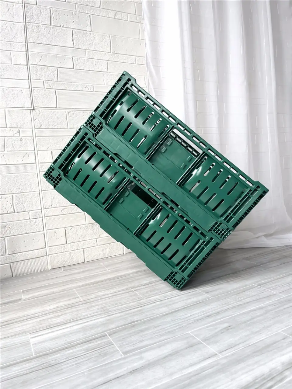 농민 시장 플라스틱 이동 상자 수송 쌓을 수있는 과일 상자 접을 수있는 저장 바구니