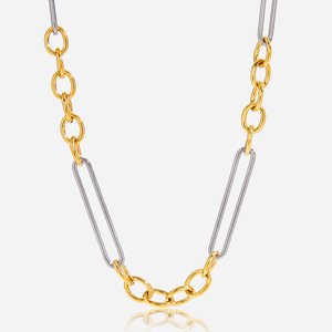 Collar de Cadena de Acero Inoxidable Dorado de Dos Tonos, Diseño Ovalado Geométrico, Joyería para Mujer, Regalo de Lujo Ligero, Collar de Moda - Product Image 1