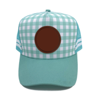 Casquettes de camionneur en gros d'usine impression vichy pays côté broderie cuir Patch maille casquettes casquette de camionneur pour femmes