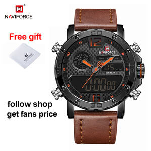 Naviforce นาฬิกาควอตซ์สำหรับ9134สองจอนาฬิกาโลโก้ที่กำหนดเองนาฬิกาข้อมือหนังหน้าจอ LED สำหรับผู้ชายนาฬิกาธุรกิจ - Product Image 2