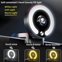 4K Full HD Otomatik Odaklamalı Web Kamerası, LED Işıklı Canlı Web Kamerası, Bilgisayar ve Dizüstü Bilgisayarlar için Mikrofonlu USB Web Kamerası
