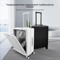 Koper Spinner ABS Bukaan Depan dengan Tempat Minum, Koper Travel Multifungsi, Koper Boarding, Koper Pelajar 24-inci Anti-jatuh