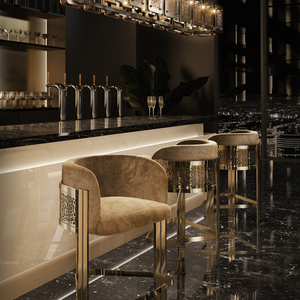 Chaise haute <span class=keywords><strong>de</strong></span> luxe en acier inoxydable doré, <span class=keywords><strong>tabouret</strong></span> <span class=keywords><strong>de</strong></span> <span class=keywords><strong>bar</strong></span> en velours pour hôtel, maison, pub, mariage - Product Image 1