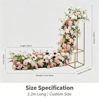 Décoration de scène de mariage, arche, fenêtre, rangée au sol, rangée de fleurs artificielles en cascade de couleurs mélangées, chemin floral en roses de soie et hortensias