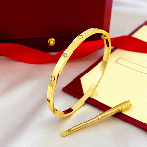 Cao cấp thiết kế 18k <span class=keywords><strong>Rose</strong></span> Gold Plated thép vòng đeo tay với kim cương điểm nhấn an toàn vít đóng cửa thời trang <span class=keywords><strong>Bangle</strong></span> - Product Image 1