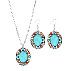 Conjunto de Joyería Bohemia, Collar con Colgante Ovalado de Turquesa, Aretes de Aleación, Moda para Mujer, para Fiestas - Product Image 5