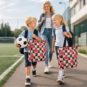 Wholesale Custom Hawaii Tropical Checked Flower Book Bag Reusable Shoulder Bags Large Capacity <b>Handbag</b> for Book Class Knapsack - Product Image 6