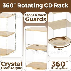 Estante de madera y acrílico para discos, caja de almacenamiento de CD de doble capa, expositor giratorio de escritorio para CD y cintas de cassette - Product Image 5