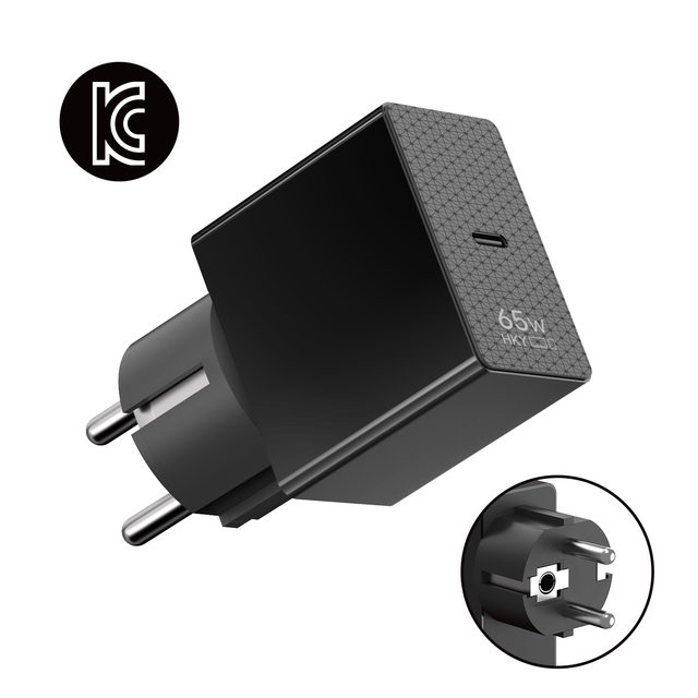 65W USB-C PD Charger Grounding Korea Standard Detachable 1C for Monitors POS Terminals Barcode Scanners Handheld Devices