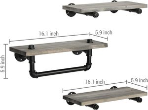 Estante de exhibición flotante de madera maciza gris montado en la pared y estante colgante de tubería industrial Estantería de baño decorativa <span class=keywords><strong>con</strong></span> toallero - Product Image 5