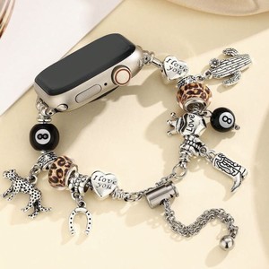 Bracelet de montre connectée style cowboy avec breloques et perles léopard, chaîne de sécurité - Product Image 2