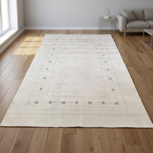 Tapis en laine noué à la main, blanc beige, minimaliste, à poils plats, avec support en jute, pour salon, chambre, couloir, décoration intérieure - Product Image 3