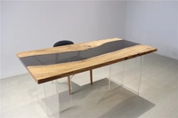 Table de salle à manger en bois massif d'olivier avec résine, style ferme, pour usage domestique, plateau en dalle, taille personnalisable, offre directe usine