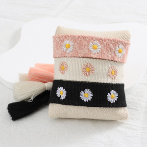 Factory Cute Chrysanthemum Daisy Logo Embroidered Adjustable Eco-Friendly Polyester Customization Name Wristband