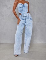 Ensemble deux pièces en denim corset bleu clair délavé à l'enzyme et jean skinny, style Y2K, sans manches, écologique, respirant, sexy pour l'été