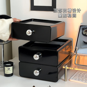 Organisateur de cosmétiques en acrylique noir à 3 niveaux avec tiroirs pour rangement de bureau - Product Image 5