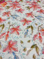 Tissu de dentelle de luxe à sequins, broderie florale 3D perlée, dentelle française, tissu de dentelle à sequins en maille pour robe de mariée et de soirée