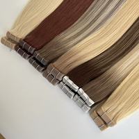 Extensions de cheveux vierges Remy à double trame, lisses, européennes, avec bandes adhésives fines invisibles, 100g, toutes couleurs