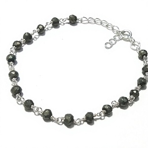 Natural Pyrite <b>Beaded</b> Bracelet, Handmade Gemstone Wrist Bracelet, 925 Sterling <b>Silver</b> Chain Jewelry, Adjustable Crystal Bracelet - Product Image 3