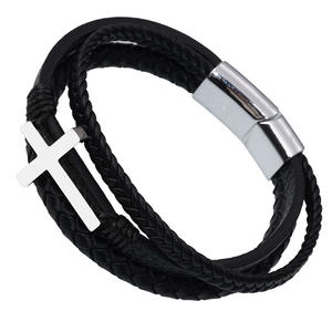 Pulsera de Cuero Tejida Hecha a Mano con Hebilla Magnética Cruzada Joyería de Titanio de Acero Inoxidable para Hombres Regalos Artesanales Cruzados - Product Image 6