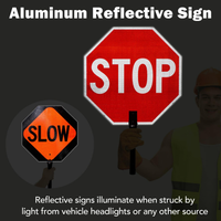 Panneau de signalisation routière double face « Stop/Slow » de 18 pouces, en aluminium antirouille, réfléchissant, avec poignée
