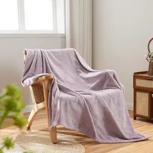 Coperta Super morbida Bindi in pile di flanella di seta Premium viola chiaro con motivo a forma di coperta da letto leggera