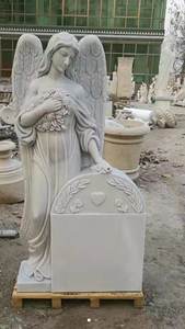 Надгробие из белого мрамора ручной работы с изображением ангела — индивидуальный надгробный надпис и портрет - Product Image 3