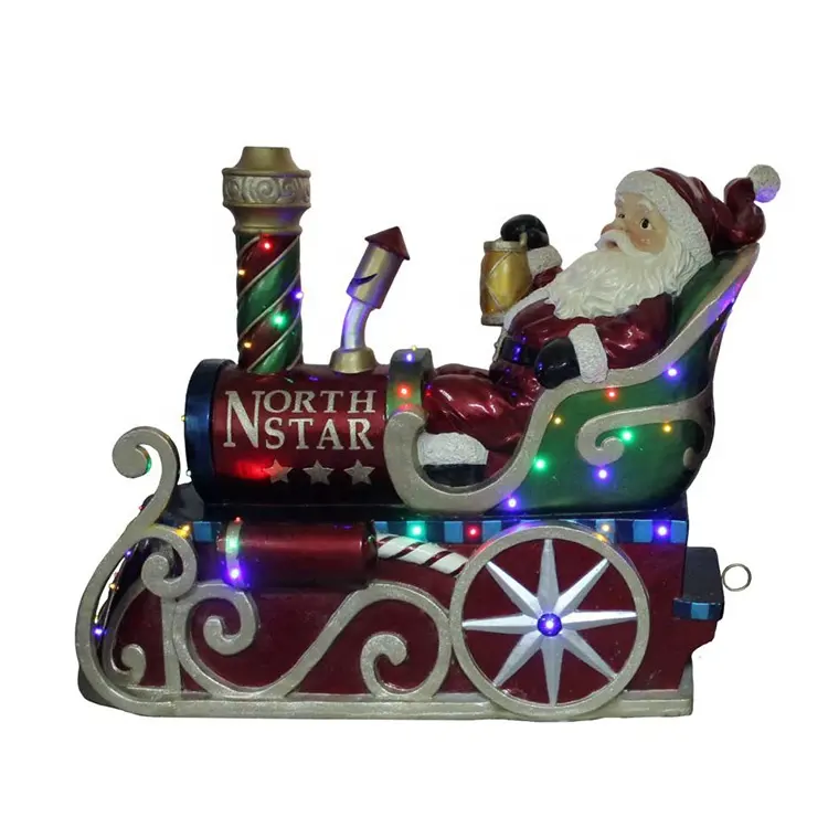 Winkelcentrum Levensgrote Mult Led Muzikale Giant Fiber Glas Polystone Santa Reinder Slee En Trein Beeldje Kerst Decor