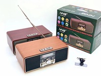Radio Clásica Antigua NS-6681BT de Madera de Nogal con Reproductor de FM Rotatorio, Ranura para Tarjeta USB/TF/AUX, Altavoces Bluetooth Retro de Madera