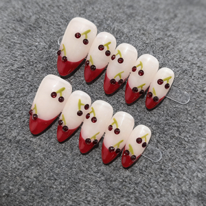 Uñas Postizas Francesas con Diamantes Hechas a Mano, Uñas Artificiales de Longitud Media en Forma de Almendra, Pegamento de Larga Duración para Chicas y Mujeres - Product Image 4