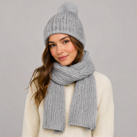 Conjunto de 3 Piezas de Gorro, Bufanda y Guantes de Punto para Invierno, Gorro de Punto Acanalado con Pompón de Piel Sintética, Guantes Táctiles, Accesorios Cálidos, Venta al Por Mayor OEM