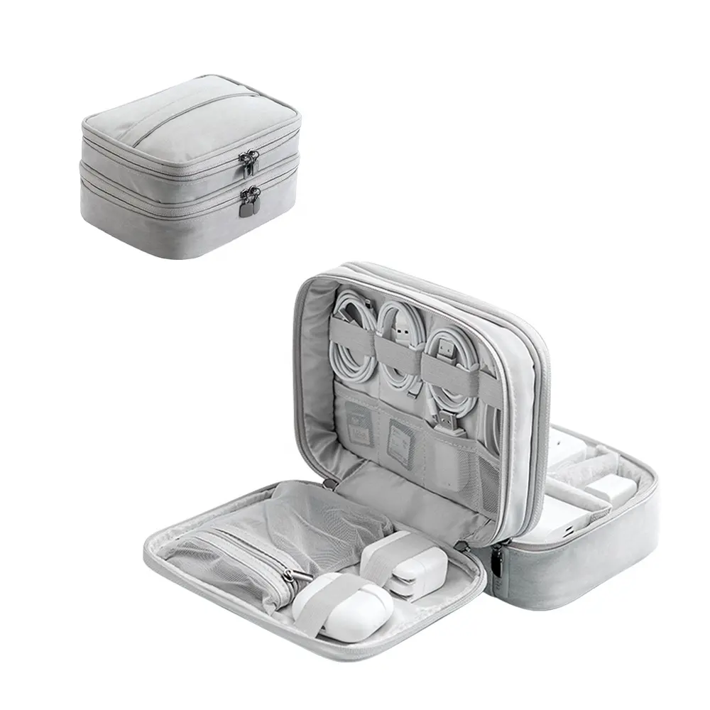 Multipurpose Electronic Accessories Double Layer Travel Usb Gadget Data Cable Digital Organizer Storage Bag Case Custom Logo