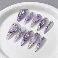 Patchs de manucure en métal texturé lilas dégradé, faits à la main, ongles transparents effet blush, ongles personnalisables pour usage professionnel
