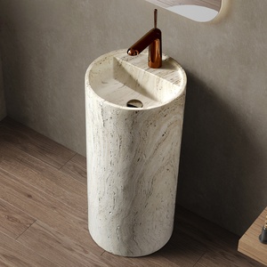 Meuble de salle de bain artistique personnalisé, style médiéval, avec lavabo en pierre de grotte blanche, miroir intelligent intégré et meuble sur pied. - Product Image 1