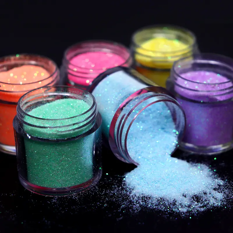 Popular 10g polvo acrílico polvo de inmersión azúcar neón colores pigmento cristal brillo Nail Art Polish Powder