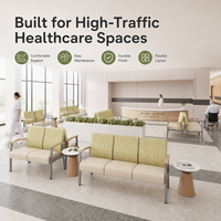 Chaise d'attente d'hôpital avec accoudoirs en bois massif, revêtement en cuir antibactérien, banquette de réception médicale pour hall de clinique