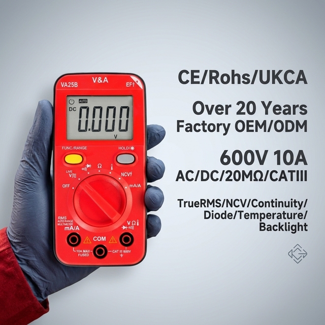 VA25B Smart Digital Pocket Multimeter LCD Display True RMS NCV CAT III 600V 4-Digit Voltage Current Resistance Type K Sale