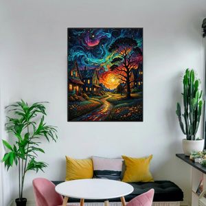 Dipinto a Olio su Tela Ispirato a <span class=keywords><strong>Van</strong></span> <span class=keywords><strong>Gogh</strong></span>, Città Rurale con Cielo Stellato, Paesaggio con Fiori Selvatici Colorati, Pittura a Numeri Fai-<span class=keywords><strong>da</strong></span>-Te <span class=keywords><strong>di</strong></span> Songwoo - Product Image 4