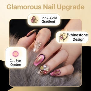 <span class=keywords><strong>Ongles</strong></span> à presser en acrylique faits main, incrustés, rose français, gris argenté, forme carrée/amande, application au doigt, 10 pièces - Product Image 3