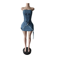 Robe bustier en jean pour femme, en coton et élasthanne, très extensible, à ourlet asymétrique irrégulier, effet délavé, mini-robe tube, grandes tailles