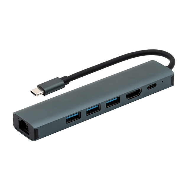 6 in 1 USB3.0 Type-C Hub 4K HDTV PD Power Delivery Charger Video USB C 1000Mbps Ethernet Docking Station for Laptop