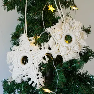 Natürliche hand gewebte Baumwoll seil Stern Dekorationen Luxus Weihnachten dekoriert Baum Makramee Seil Nordic Tree Xmas