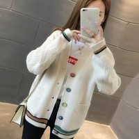 Cardigan en maille tendance à col en V et double boutonnage, anti-plis, à manches longues, pour femme, printemps-automne – Grande Vente