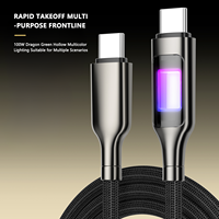 Cable USB C Trenzado de Carga Rápida de 100W con Luz LED Perforada, Cable de Cobre Puro y Nylon con Función de Visualización Numérica