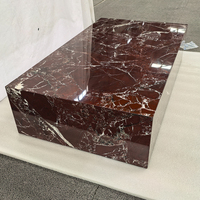 Table basse rectangulaire en marbre rouge Rosso Levanto naturel, bloc massif, pierre veinée, table de salon