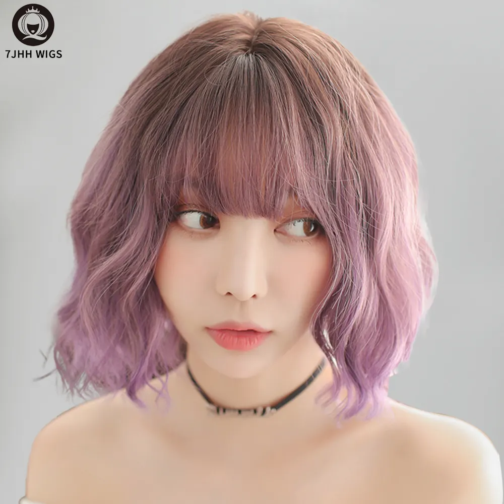 7JHH WIGS Amazon Sell hair Vendor Japanese Korean Body Wave Hair Wigs ombre Brown Green Pink Cosplay Synthetic Bob Wigs